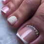 24 Pièces Court Carré Faux Ongles D'orteil Français Nude Rose Faux Ongles pour Orteil Ballerine Strass Acrylique Pleine Couvertu