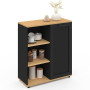IDMarket - Buffet d'appoint 70 cm VITO 3 étagères et Placard Noir et Plateau Bois
