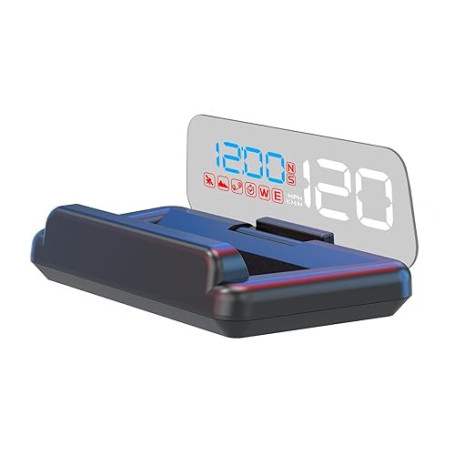 AMROOLOO GPS compteur de vitesse, miroir réfléchissant affichage tête haute de la voiture, affichage de la vitesse et de l'heure