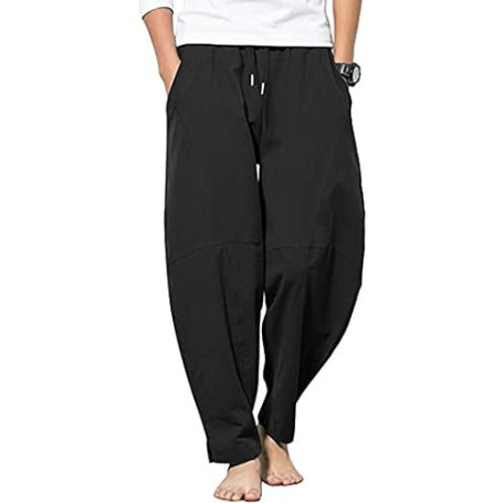 YAOBAOLE Pantalon Homme Lin Et Coton Pantalon Toile Été Pantalons Detente Yoga Léger Regular Taille Elastique