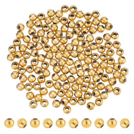 UNICRAFTALE 150 pièce Perles Rondes Plaquées Or 18 carats 5mm Perles D'Espacement Acier Inoxydable Perle en Vrac Doré Perle à Se