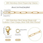 SUNNYCLUE 4x12mm 5m Chaîne de Trombone Chaîne en Acier Inoxydable Doré Plaqué Or 18 carats Collier avec 10pcs Fermoirs et 30pcs