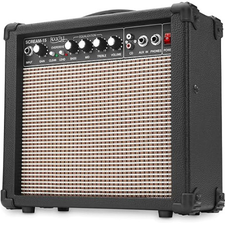 Rocktile Scream 15 Ampli de Guitare Mini Combo - Amplificateur 15 Watts, 2 canaux - Portable, entrée AUX pour MP3/CD, égaliseur