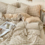 Michorinee Housse de Couette Carreaux Vichy 220x240 Beige Marron - Parure de Lit Adulte 2 Personnes en Microfibre - Linge de Lit