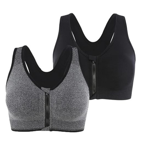 Leezepro Soutien-Gorge de Sport Post-opératoire Brassière Femme Zippée Avant Zipper Lingerie avec Coussinets Amovibles Push Up C