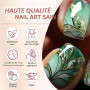 Viugex 24 Pièces Faux Ongles Court Carrés, Brillant Press on Nails Dégradé Vert Français Acrylique Ongles à Coller avec Fleurs D