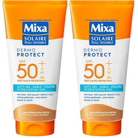 Mixa Solaire Peau Sensible - Lait Soin Solaire Très Haute Protection SPF 50+ UVA, UVA longs, UVB - Anti-Sel, Sable et Chlore - H