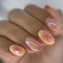 GlamRays Ongles à Presser Courts Amande French Tip Faux Ongles Faux Ongles avec Design Fleur 3D Jaune & Rose Ongles à Coller Bri