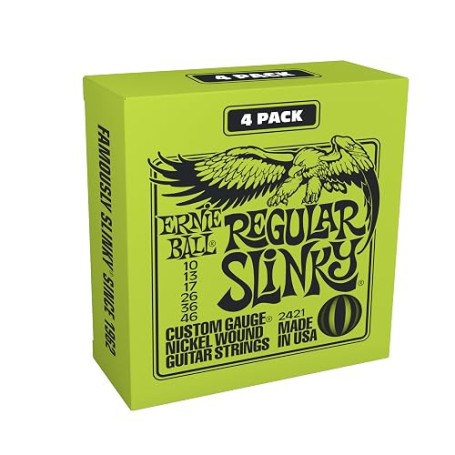 Ernie Ball Regular Slinky - Pack de 4 jeux de cordes filées en nickel pour guitare électrique, calibre 10-46