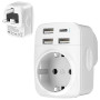 Hoppac 5 en 1 Adaptateur Prise Anglaise, Prise Anglaise Adaptateur Francais avec 3 USB A et 1 USB C, Adaptateur Type G pour Irla