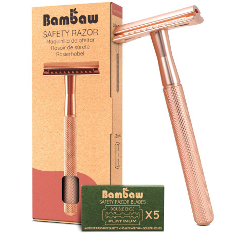 Bambaw Rasoir de Securite Femme en Métal avec 5 Lames de Rechange en Acier inoxydable Suédois, Rasoir Manuel Femme pour un Rasag