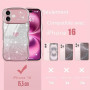 Teageo Coque pour iPhone 16 Bouclée Cadre Paillettes, Doré Rose | Femmes en TPU Souple Décoration à la Mode Téléphone Bumper