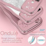 Teageo Coque pour iPhone 16 Bouclée Cadre Paillettes, Doré Rose | Femmes en TPU Souple Décoration à la Mode Téléphone Bumper