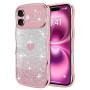 Teageo Coque pour iPhone 16 Bouclée Cadre Paillettes, Doré Rose | Femmes en TPU Souple Décoration à la Mode Téléphone Bumper