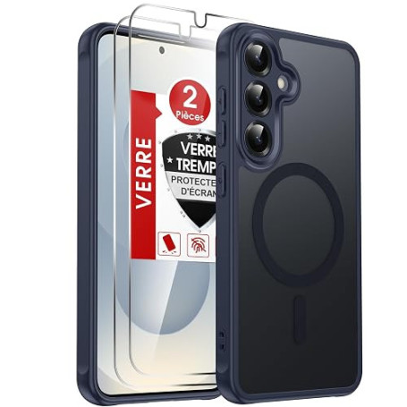LeYi Coque Magnétique pour Samsung S25, avec 2 Verre Trempé, Compatible avec MagSafe, Étui Housse Antichoc Bumper TPU Dos Transl