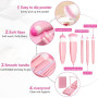 Kit de Pinceaux de Maquillage Portable, Set de 5 Pièces avec Miroir, Boîte de Rangement, Idéal pour Voyages (Pink)