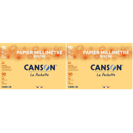 CANSON Pochette de 12 feuilles de papier millimétré Bistre A4 90 g (Lot de 2)