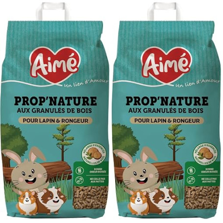 Aimé - Litière PROP'Nature 10L pour Petits Animaux - Granulés de Bois Super Absorbants - pour Lapin, Cochon d'Inde, Hamster, Sou