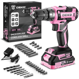 Perceuse électrique sans fil : DEKOPRO Perceuse sans fil rose 20 V pour femmes perceuses avec batterie et chargeur, kit de perce
