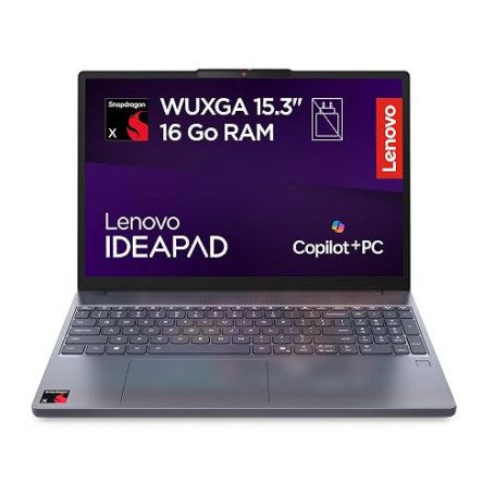 Lenovo IdeaPad Slim 3 15Q8X10 - Ordinateur Portable 15.3'' WUXGA Copilot+ (Snapdragon X X1-26-100, RAM 16Go, SSD 256Go, Windows