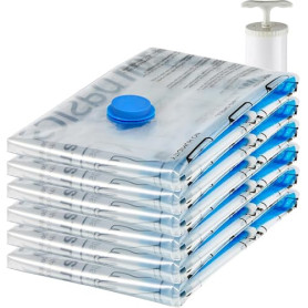 Amazon Basics Lot de 6 housses de rangement sous vide avec pompe manuelle - Jumbo Transparent, Fermeture éclair