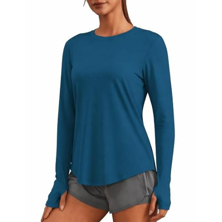 PINSPARK T-Shirt De Sport À Manches Longues pour Femme Protection Solaire UPF 50 Séchage Rapide Chemise Fonctionnelle Respirante