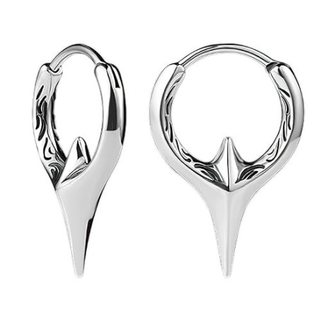 Flongo Boucles d'oreilles créoles unisexes Viking: pointe géométrique argent carré huggie boucles d'oreilles en acier inoxydable