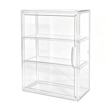 3 Tier Vitrine Acrylique pour Collection Figurine Vitrine Transparent avec Porte Magnétique Anti-Poussière Empilable Vitrine Exp