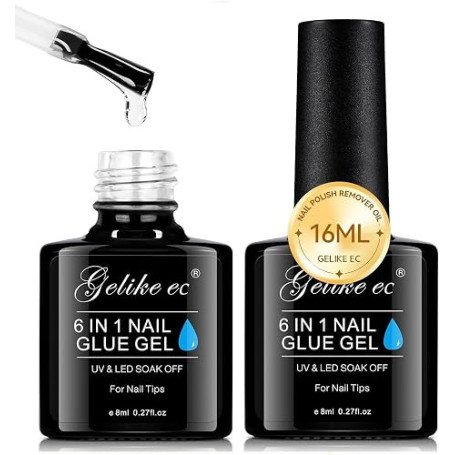 Colle Faux Ongles Gel 6 en 1 UV Colle Capsule Americaine Ongle 2PCS 16ml | Gelike ec Extra Forte Gummy Base Pose americaine Nail