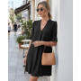 AUSELILY Robe Chemise Femme Été Col en V Manches Volantées Robe Courte | Robe Chemise Femme Été Chic et Élégant, Col Montant V,