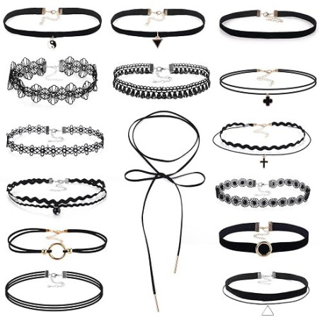 ASTER 15 Pièces Choker Gothic Set Black Collier Femme Fantaisie Choker Ladies Teen Girls Gothic Collar Lace Ras de Cou Femme D'H