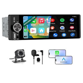 AWESAFE Autoradio Carplay 1 DIN avec Écran Tactile HD 6,36" | CarPlay & Android Auto sans Fil | Bluetooth 5.0 | FM | USB Type-C