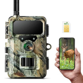 Caméra de Chasse 4G connectée, Carte SIM, Application, 32 MP, 1080P, IP66 | Vision nocturne infrarouge, détection PIR, 2 LED 850