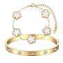 TENGWA Plaqué 18K Bracelet Femme 2 Pièces Bijoux Trèfle Porte-Bonheur Cadeau Femme Bracelets Empilables pour Les Mariages Annive