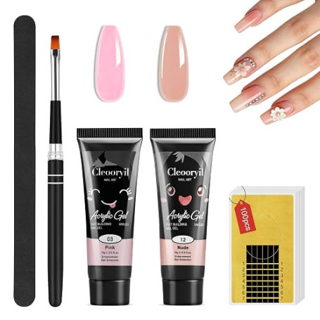 HOTUT Gel pour Extension d'Ongle, 2 Couleurs Quick Construction Poly Ongle Gel Dur, avec 100 Formes d'Ongles et Pinceau, pour Co