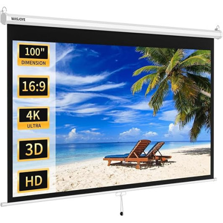 100" Écran de Projection Manuel, Projector Screen Enroulable-236*8.4*6.9cm | Toile Videoprojecteur Rétractable avec Verrouillage