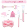 VEGCOO Quartz Rose Rouleau Gua Sha Kits, Jade Roller Visage et Pierre de Guasha, Massage pour Visage Cou Corps Muscles