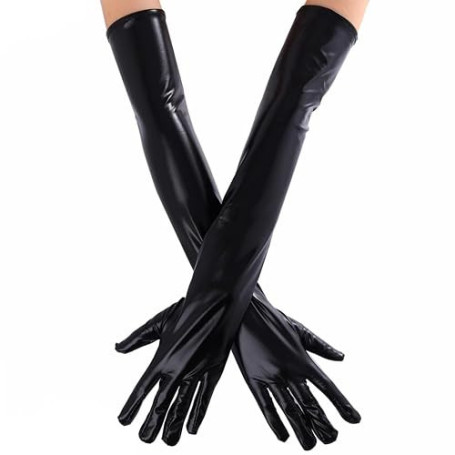 NJCXOLA 1 pièce sexy noir long en cuir verni pour femmes, accessoires élégants et séduisants pour adultes femmes, adaptés pour l