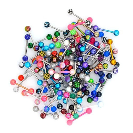 OUFER 100PCS Lot Piercing Langue Acier Chirurgical 316L avec Boule Acrylique Piercing a la Langue Piercing Barbell Barre de Lang
