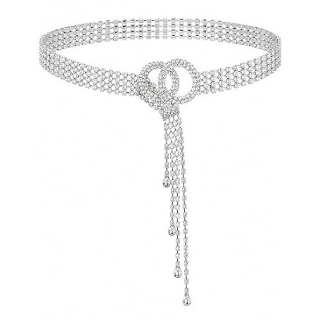 QingWing Ceinture Strass Femme, Réglable Ceinture Chaine a Anneau en O | Ceintures Femme Metal Argent, Ceintures Chaîne Argentée