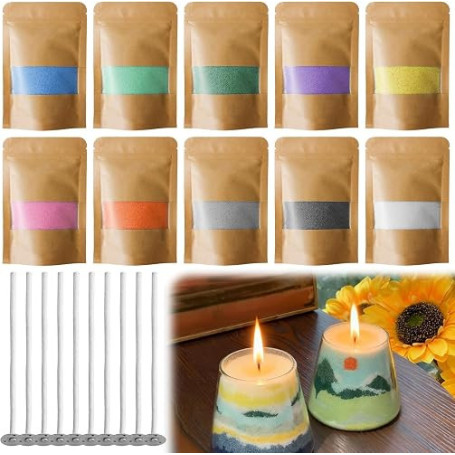 GBKDQQ Sable de bougie avec mèche: 10 couleurs de granulés de cire de bougie, 500 g de sable, kit de fabrication de bougies DIY,