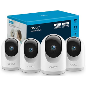 GNCC Caméra Surveillance WiFi Intérieure 2K 3MP pour Bébé/Animaux(Lot de 4) | 2.4G/5GHz WiFi, Vision Nocturne Infrarouge, SD/Clo