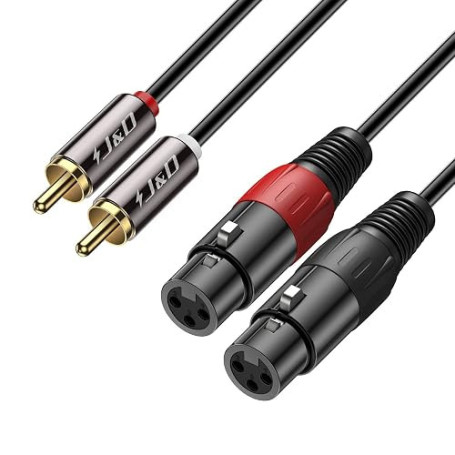 J&D 2 RCA vers 2 XLR Câble, PVC écalé Unbalanced 2x XLR Femelle à 2x RCA Mâle HiFi Audio Stéréo Adaptateur de Câble Interconnexi
