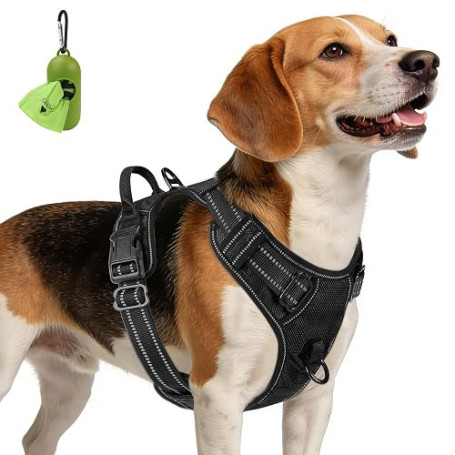 Joytale Anti-Traction Harnais Chien Taille Moyenne, Noir, M | Coupe ajustée & réglable, rembourré & confortable, 2 points d'atta