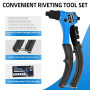 AKKTOL Pince a Rivet, Riveteuse Professionnelle, Pince a Rivet Pop avec 200 Rivets pour 4 Types 4,8mm 4,0mm 3,2mm 2,4mm, Pince à