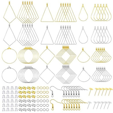 TOAOB 392pcs Crochets de Boucles D'oreilles Kit de Loisirs Créatifs de 6 Style Boucles d'oreilles Pendentif Or Argent en Métal a