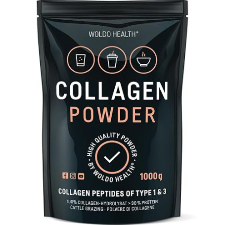WoldoHealth Collagène Poudre 1kg Bovin Hydrolysé - Protéine Neutre Peptides Type 1 & 3 pour Café & Shakes