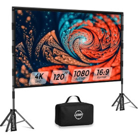 LEORFI Écran de Projection 120 Pouces avec Trépied Portable Extérieur | 16:9, projection avant et arrière, structure en acier au