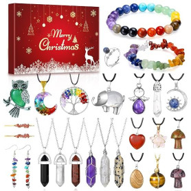 Echehi Calendrier De l'Avent 2026 Femme, Calendrier De l'Avent Bijoux En Pierres Précieuses, Avec Collier Bracelet Bague Pour Fe