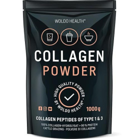 WoldoHealth Collagène Poudre 1kg Bovin Hydrolysé - Protéine Neutre Peptides Type 1 & 3 pour Café & Shakes